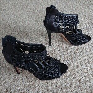 Elie Tahari black Woven leather heels size 37.5